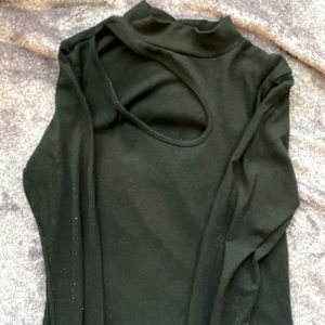 Turtleneck Left Cutout Long Sleeve Shirt